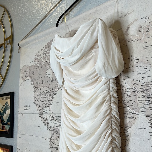 House of CB 'Carlotta' Ivory Ruched Draped Chiffon Dress NWOT - Picture 12 of 13